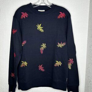 Scotch & Soda Sweatshirt Mens Small Navy Tropical Palm Embroidered Crewneck